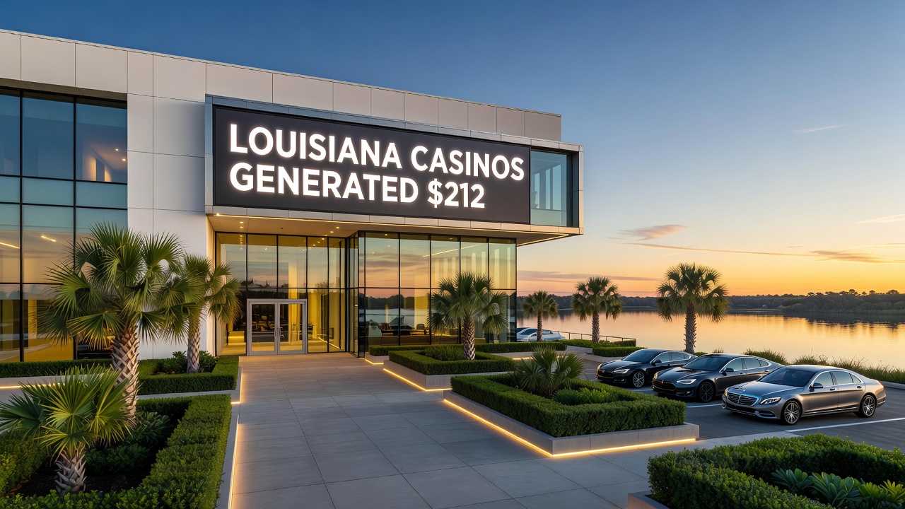 Sports betting kiosk and screens inside a Louisiana casino showing live odds and game options